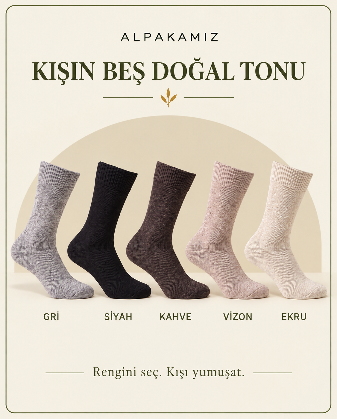 Alpakamız kışlık çoraplar — beş doğal ton